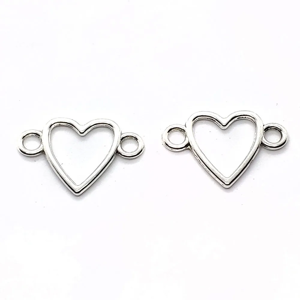 Antique Silver Plated Heart Link Connectors Charms Pendants for Jewelry Making DIY Handmade Craft 16x24mm277c