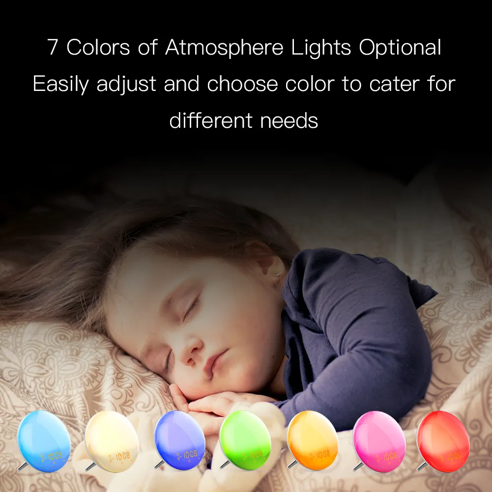 WiFi Smart Wake Up Light Réveil de jour de travail avec 7 couleurs Sunrise / Sunset Smart Life Tuya APP Fonctionne avec Alexa Google Home LJ200827