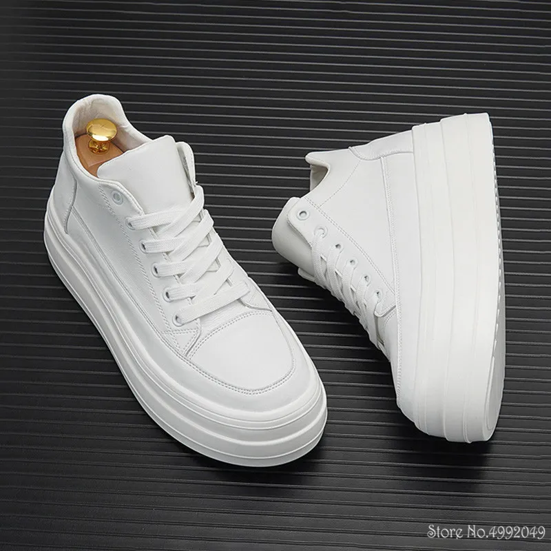 Luxury Designer New Men Yellow White Thick Bottom Heighten Shoes Causal Flats Loafers Moccasins Male Rock Walking Sneakers