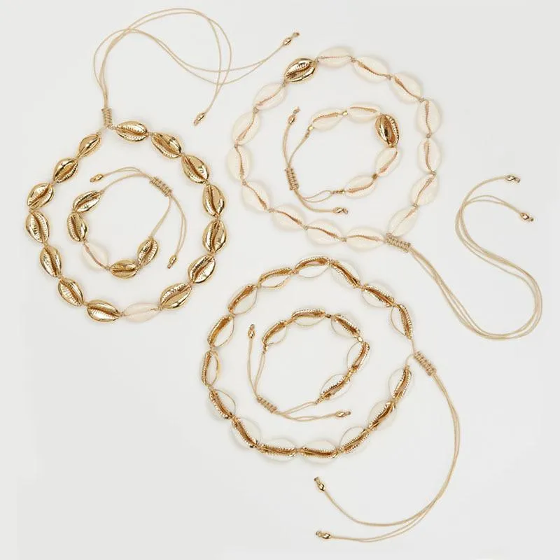 Mode Puka Gold Kauri Meer Shell Choker Halskette für Frauen Mädchen Set Böhmischen Muschel Strand Sommer Seil Schmuck Gift252C