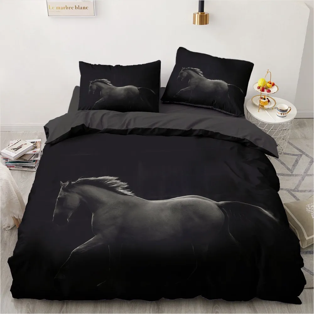Комплект постельного белья с лошадью, 3D индивидуальный дизайн, комплекты пододеяльников с животными, белое постельное белье, наволочки, полный размер King Queen Super King Twin 201123977237