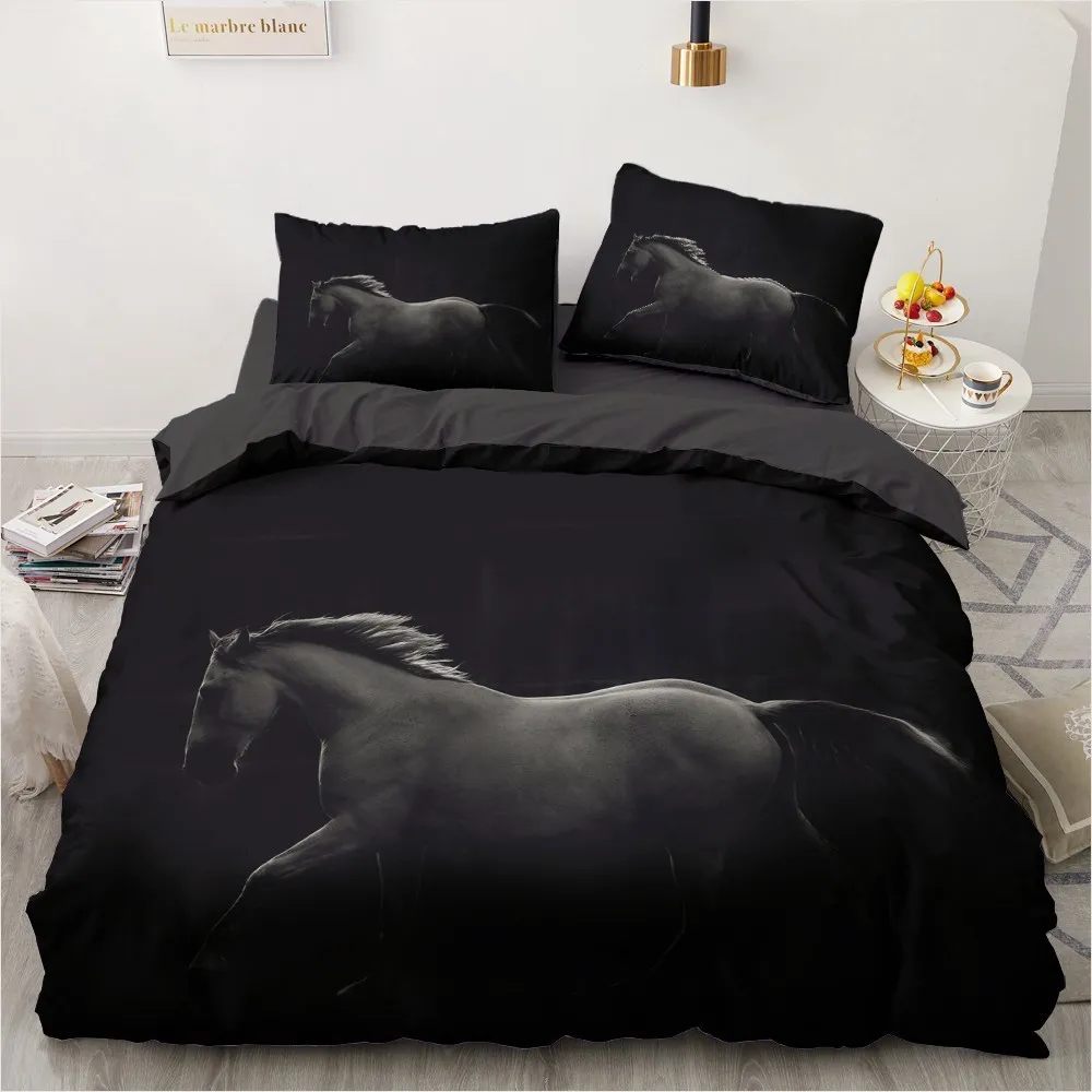 Horse Bedding Set 3D Custom Design Animal Duvet Cover Sets White Bed Linen Pillow Cases Full King Queen Super King Twin Size 20112259c