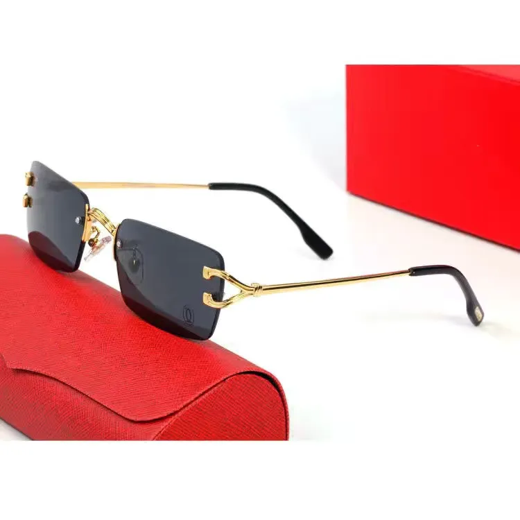 Modische Sport-Sonnenbrille für Männer, Unisex, Büffelhorn, Brille, Herren, Damen, randlos, Sonnenbrille, silberfarben, goldfarben, Metallrahmen, Brille, lun316u