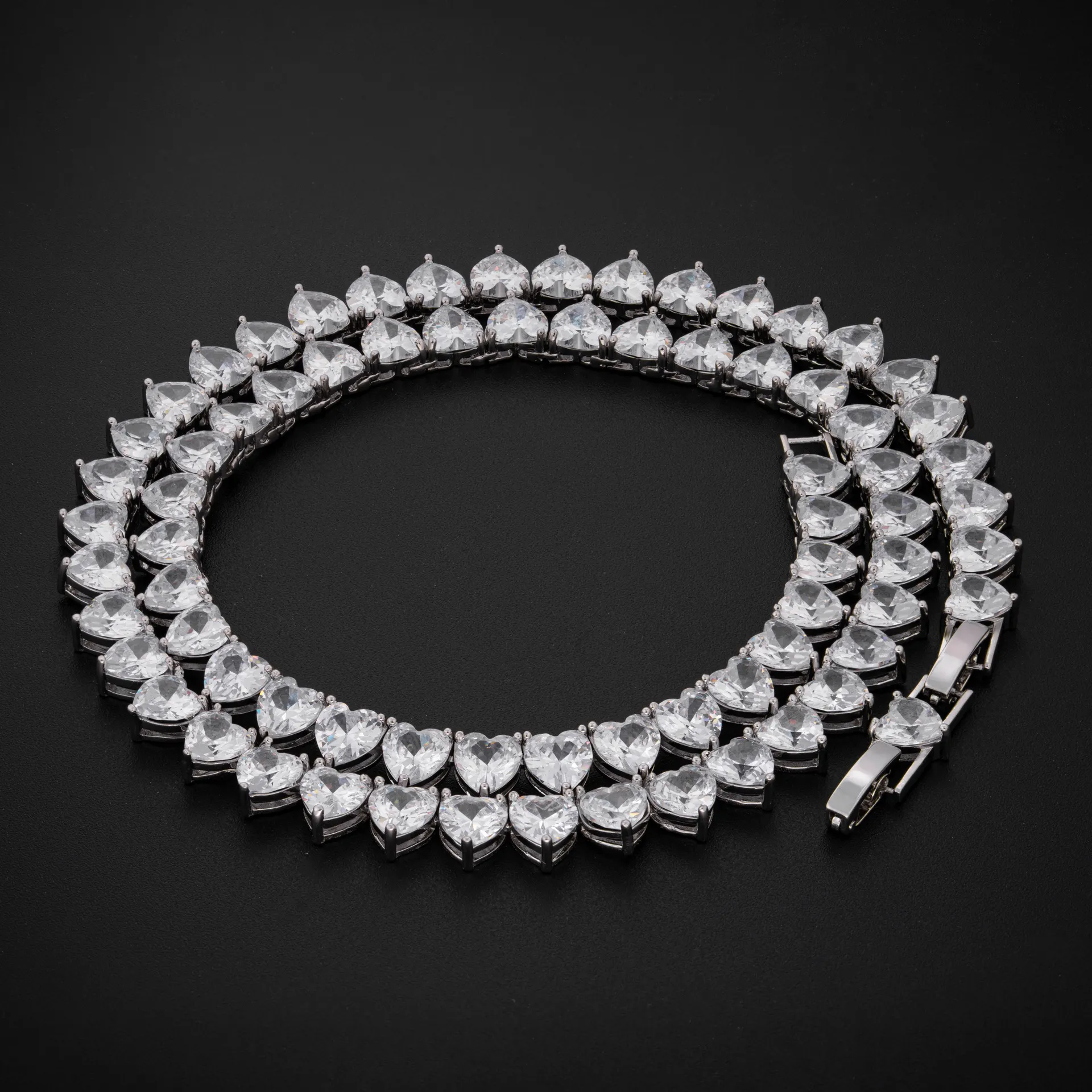 7mm 16-24 pouces plaqué or Bling CZ coeur Tennis chaîne colliers pour hommes femmes chaîne mode bijoux 215t