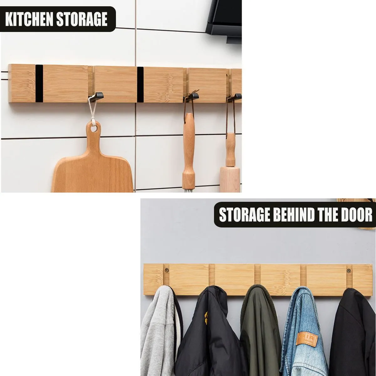 4 5 6 Hooks Wood Wall Hanger Coat Hooks Key Hook Holder Coat Hook Bedroom Door Hat Clother Rack Hanger Kök Toalett Hook 201221217Q