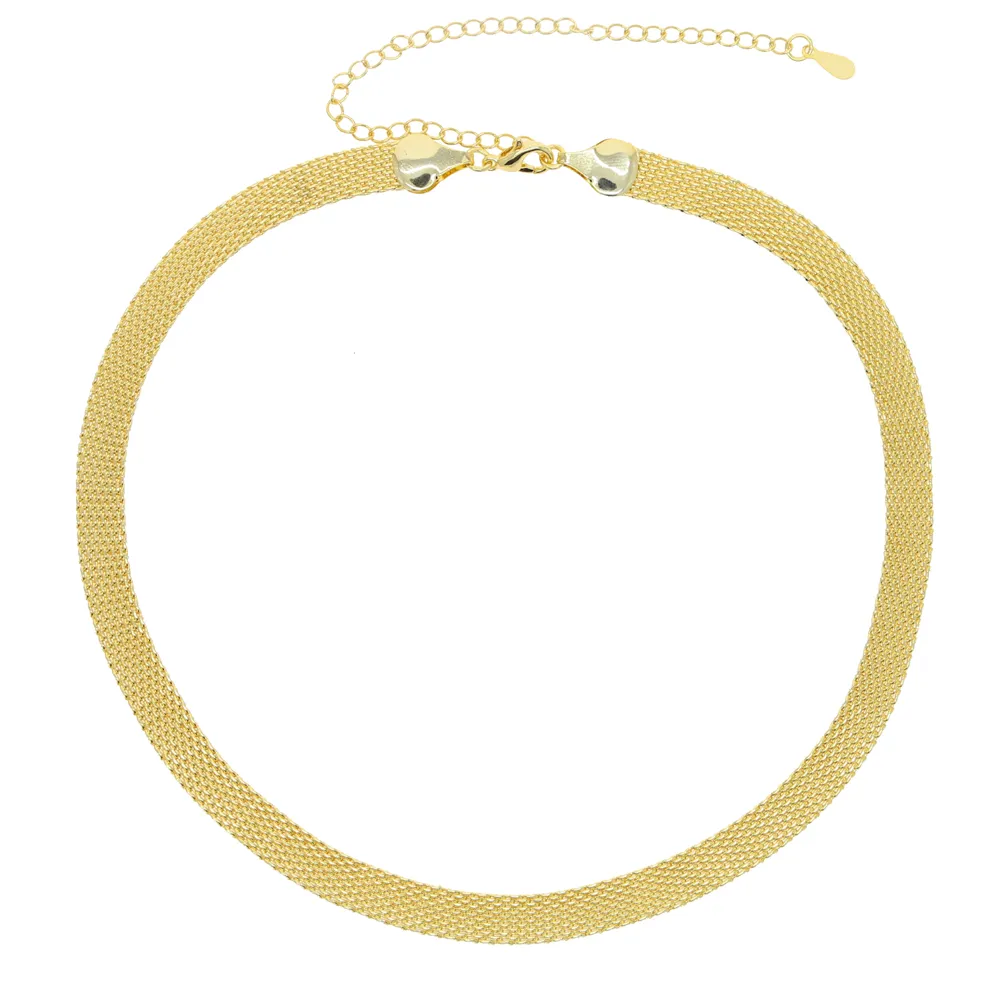 35 + 10cm guldfärgskedja Choker högkvalitativa klassiska europeiska kvinnor 7mm Bredd Snake Sillbone Chain Halsband Drop Ship