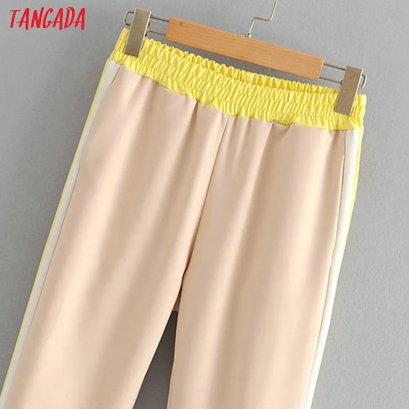 Tangada Mode Femmes Rose Pantacourt Taille élastique Poches Pantalon confortable Femme Pantalons décontractés Pantalones LJ201030