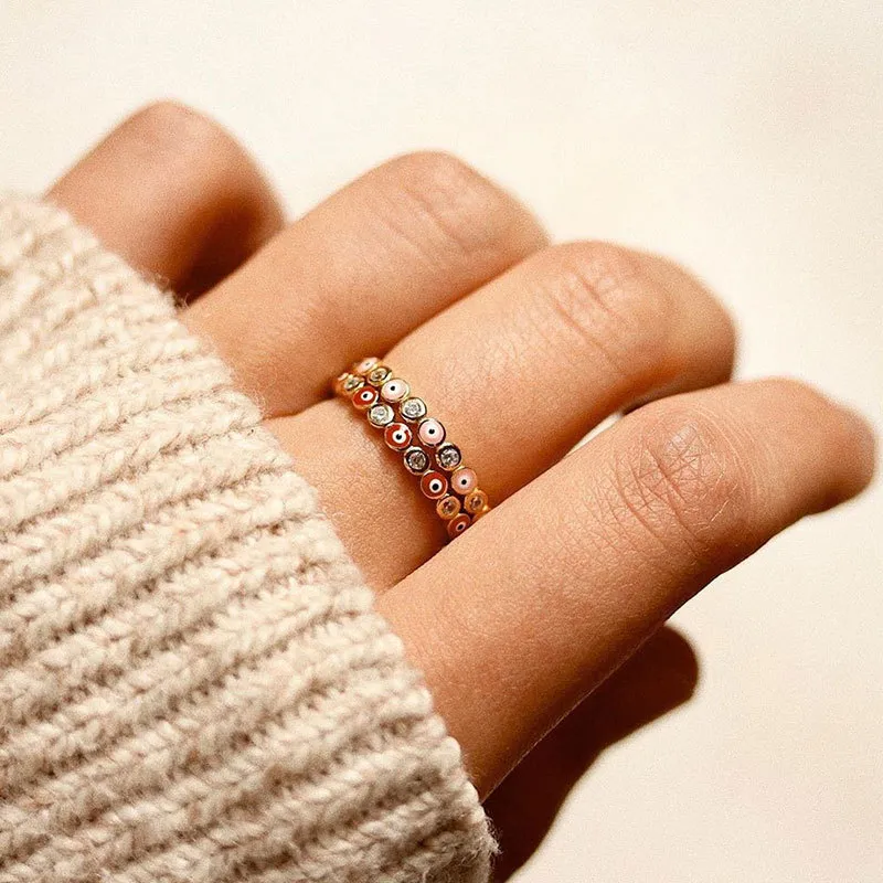 Bohemian Rainbow Evil Eye Rhinestone Filled Gold Rings for Women Vintage Ladies Midi Kunle Finger Ring Gold Band Rings Jewelry Christmas