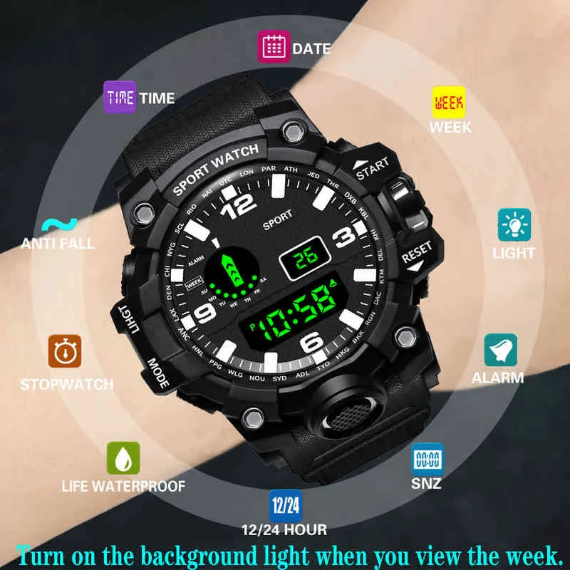 Sports Watch Militär Män Klockor Siliconeled Digital Armbandsur Stötskydd Vattentät Man Elektronisk Klocka Relogio Masculino