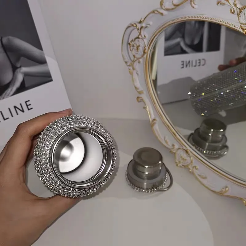 Köpüklü üst düzey yalıtılmış şişe bling rhinestone paslanmaz çelik termal şişe elmas termo gümüş su şişesi ile kapak 20190g