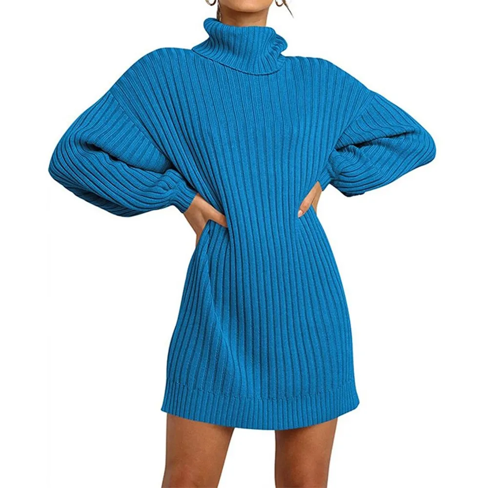 女性の秋の冬のドレスセーターニットドレススリムハイネックプフィー長袖ドレスセクシーな女性パーティーvestidos 2021ファッションF1215