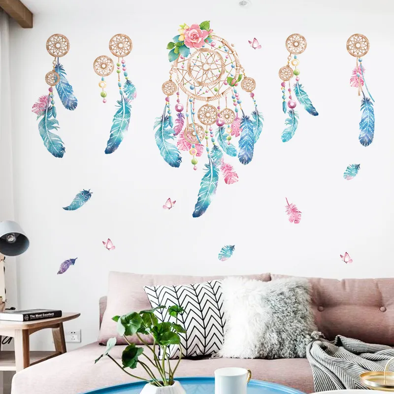Adesivos coloridos de parede de penas pegam montenet dream a coletor de arte decalque decalque home decoration sala de estar na sala de sala adesivo de porta t200421