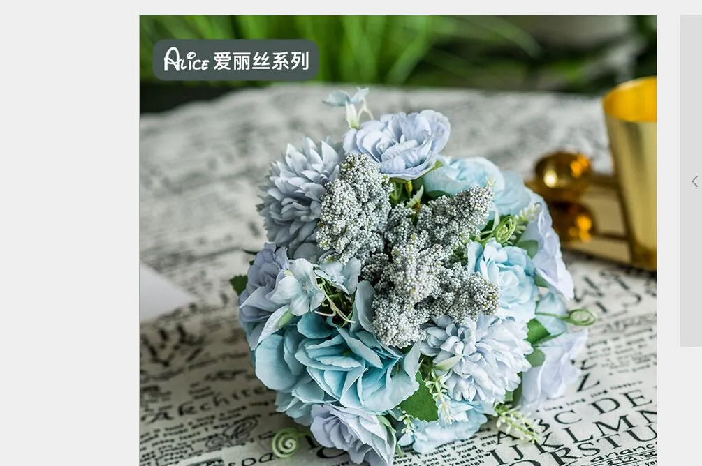 العلامة التجارية الجديدة النمط الاصطناعي الوردة زهرة لحفل الزفاف ديكور منزل زهور مزيفة باقة الزفاف 214Z