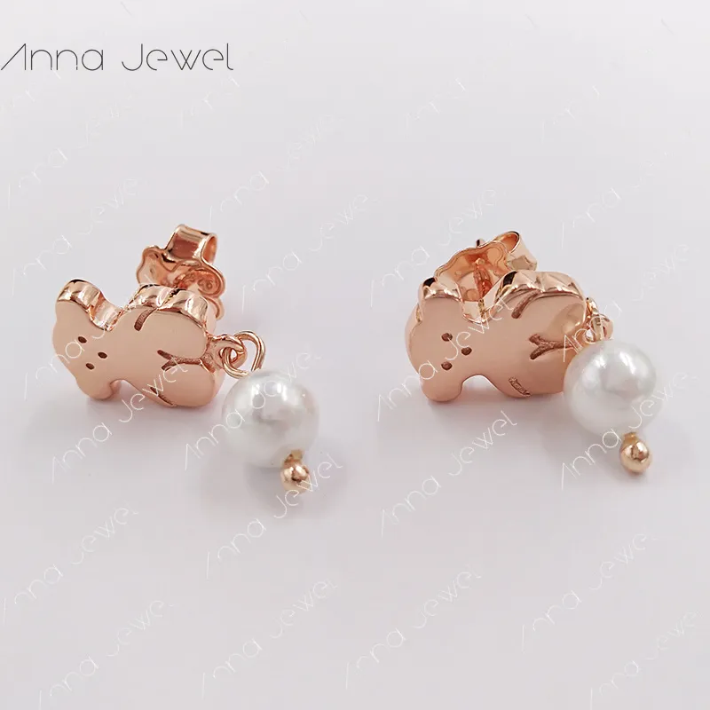 Bear smycken 925 Sterling Silver Girls Tors Rose Gold Pearl Earrings for Women Charms Set Wedding Party Birthday Present Earring5973589