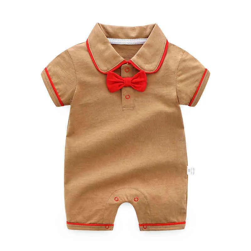 Mode Reborn Baby Kläder Tjej Pojke Romper Jumpsuit Soild Färg Bomull Kortärmad V-Neck Nyfödda Pojkar Rompers 0-12 Månad G1221
