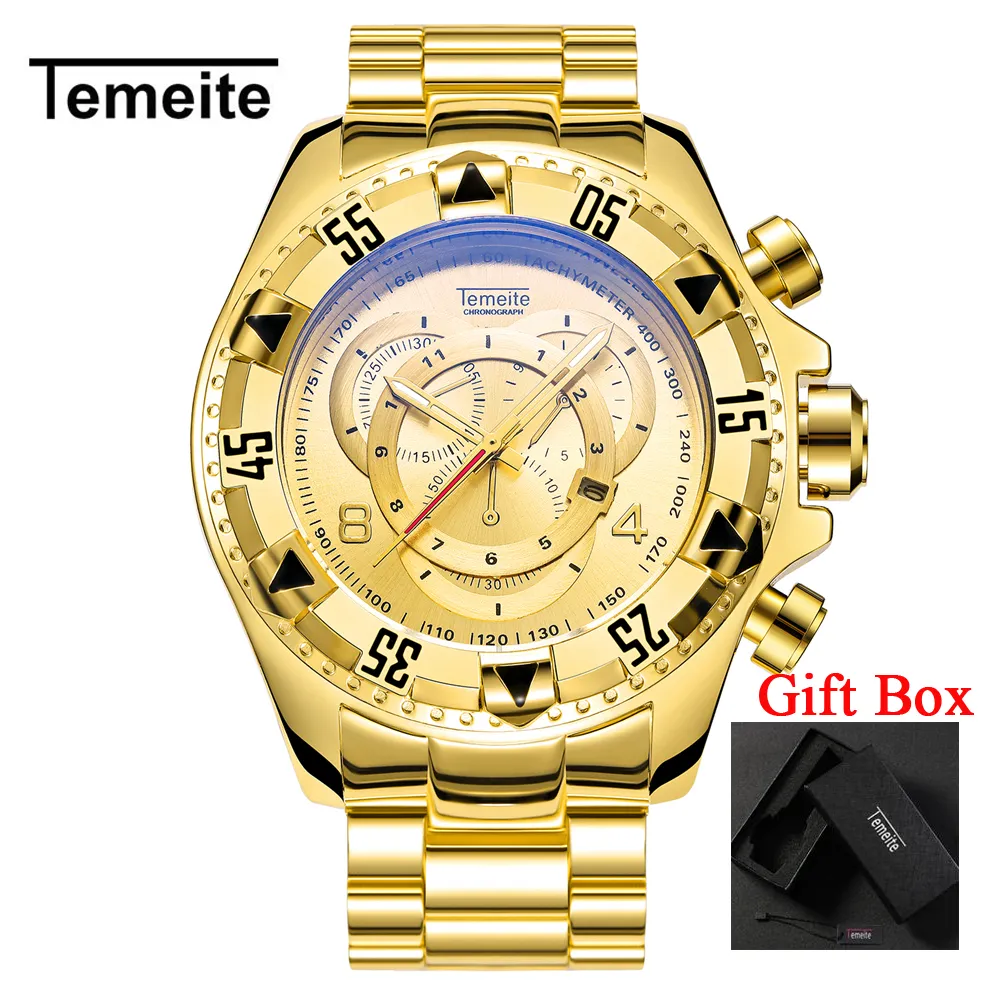 Relogio TEMEITE 2018 Nieuwe Quartz Horloges Heren Mode Creatieve Zware Waterdichte Horloge Luxe Goud Blauw Volledig Staal Masculino2249