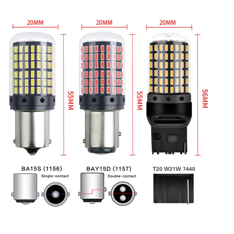 2x 3014 144 SMD Canbus S25 1156 BA15S P21W LED BAY15D BAU15S PY21W مصباح T20 LED 7440 W21W W21 / 5W LED لمبات لتحويل إشارة الضوء