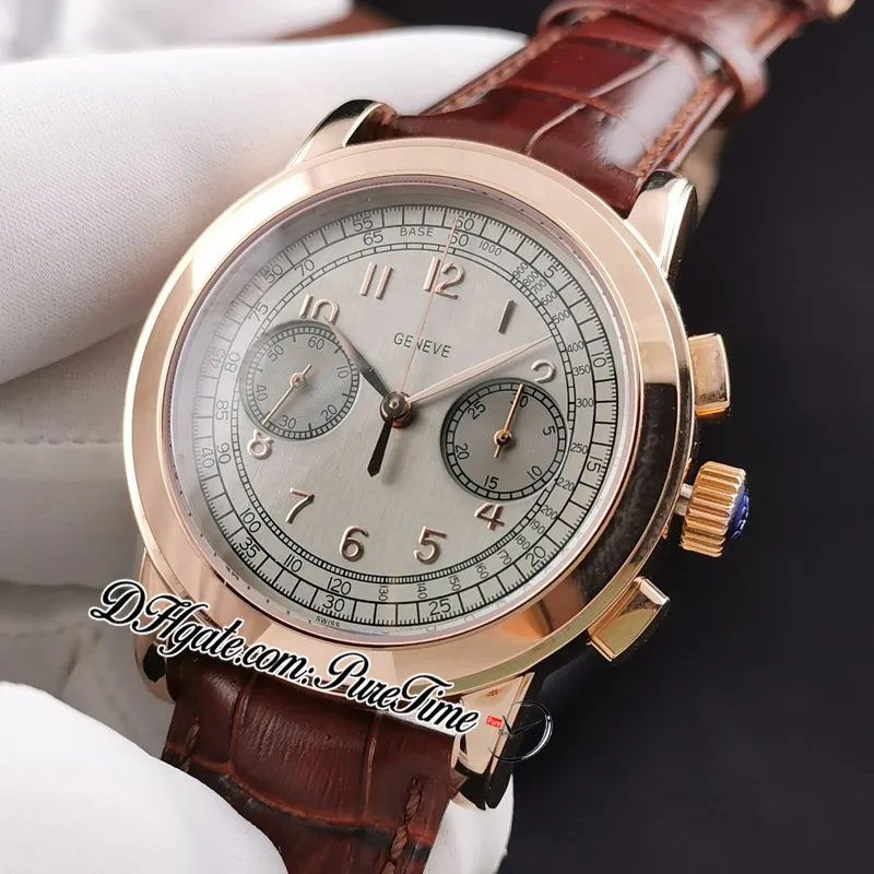 TWF Platinum compictions chronograph 5070r اليد متعرجة التراب أوتوماتيكي مشاهدة 18K وردة الذهب رمادي رمادي الجلود البنية PTPP PURETIM275I