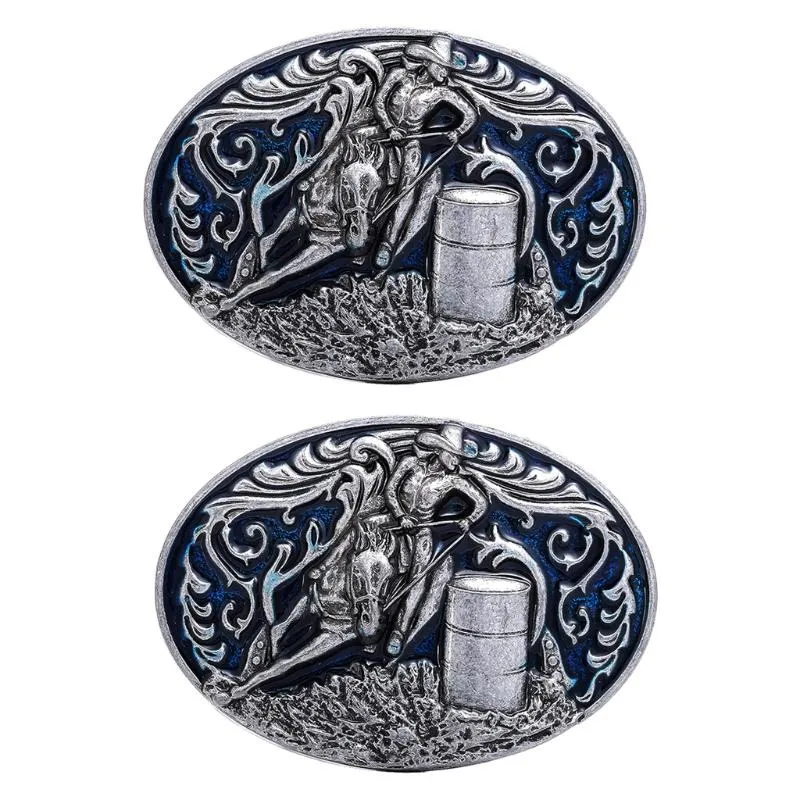 2 peças estilo retrô masculino barril de corrida cowboy ocidental fivela de cinto acessório1284m