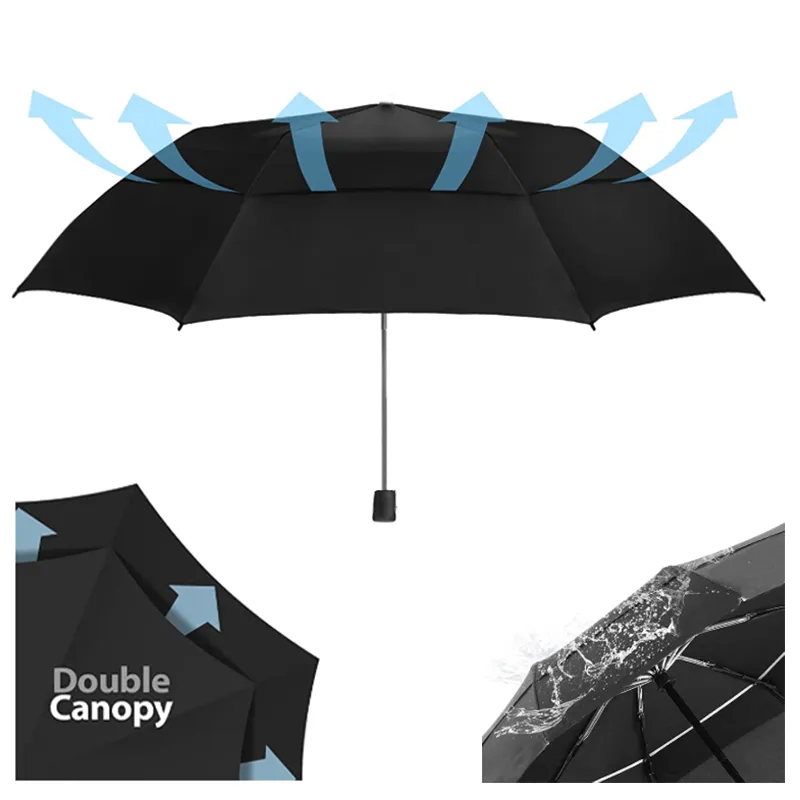Large Folding Women Umbrella Rain Men Double layer Big Travel Waterproof Male Parasol for 3-4 people 125CM Diameter 220426
