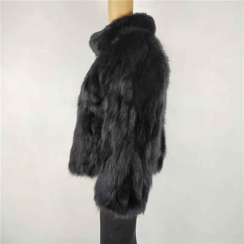 véritable fourrure de renard col montant manteau à glissière nouvelle hauteur 50 cm manches hiver femmes chaud LJ201201