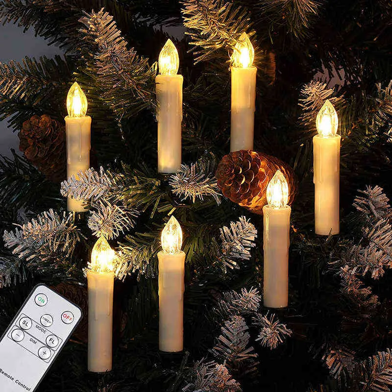 Светодиодная рождественская елка свеча пластиковый беспламенный мерцающий таймер дистанционного управления аккумуляторные фальшивые свечи для новогоднего декора дома H1222