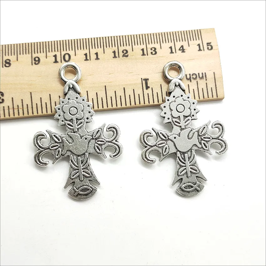 30 pièces grande fleur Pigeon croix Antique argent charmes pendentifs résultats de bricolage pour la fabrication de bijoux Bracelet collier boucles d'oreilles 47 30m258T