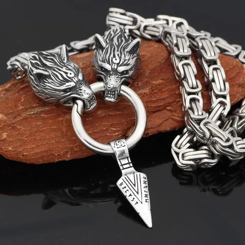 Lobo nórdico viking com espada odin espada gungnir colar aço inoxidável para homens -kinque