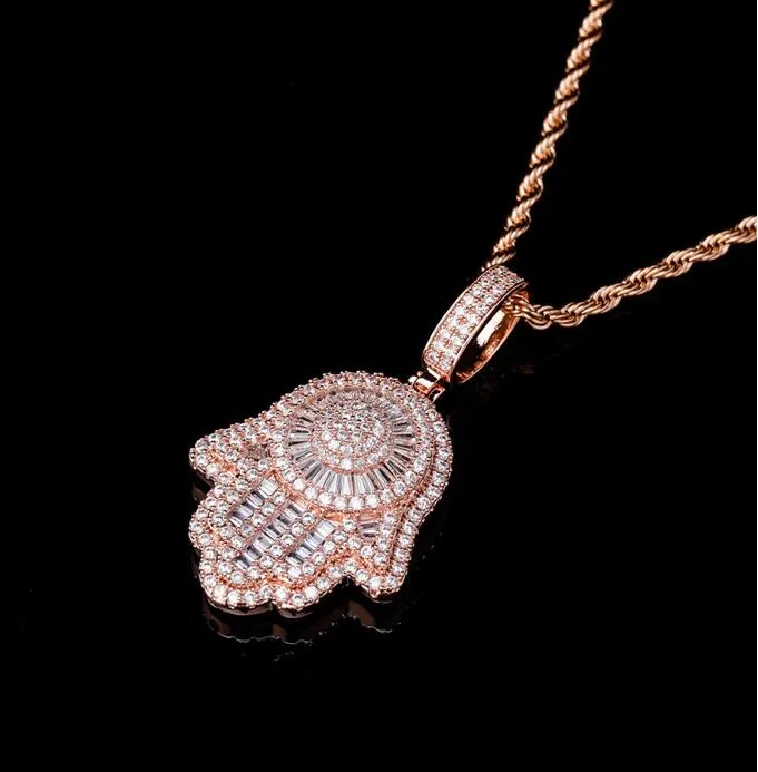 Iced Out Hand of Fatima Hamsa кулон ожерелье CZ медь высшего качества кубический циркон Bling для мужчин женщин хип-хоп подарки2629
