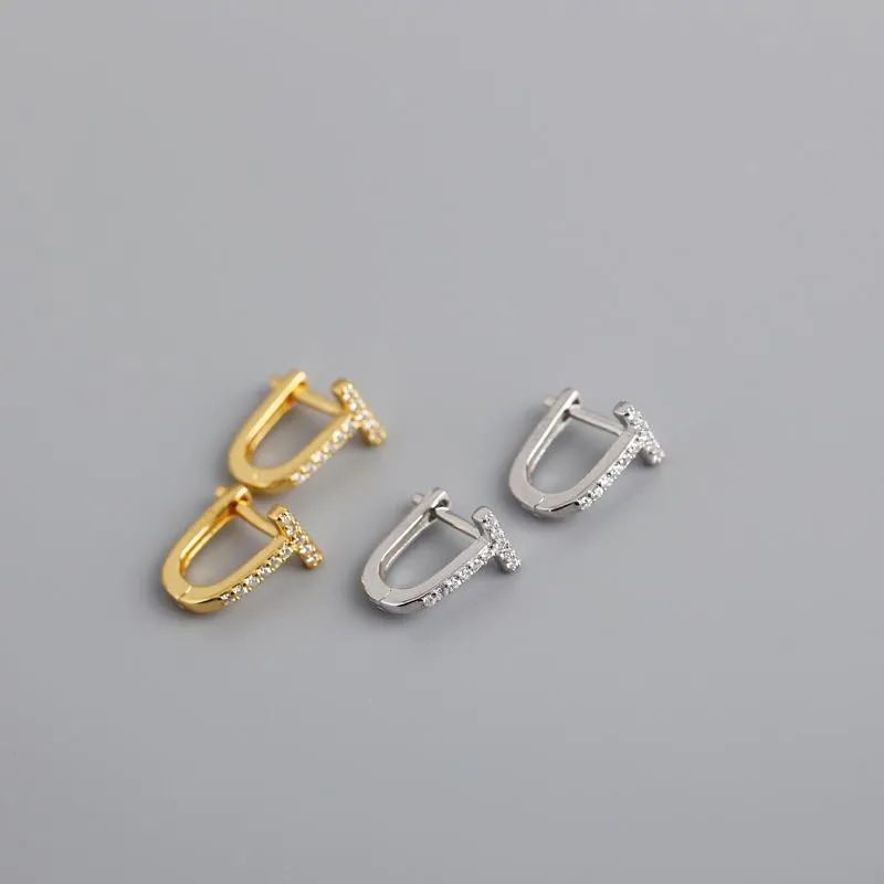 Pendientes de plata de ley 925 con forma de T para mujer, aretes Punk simples con pavé de cristal, accesorios de joyería para fiesta y Bar, regalo de amistad 1302b