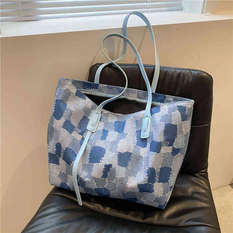 Boodschappentassen vintage stijl handtassen vrouwen plaid print tas tas grote capaciteit schoudertas voor vrouwen ol dames handtassen student boektas 220310