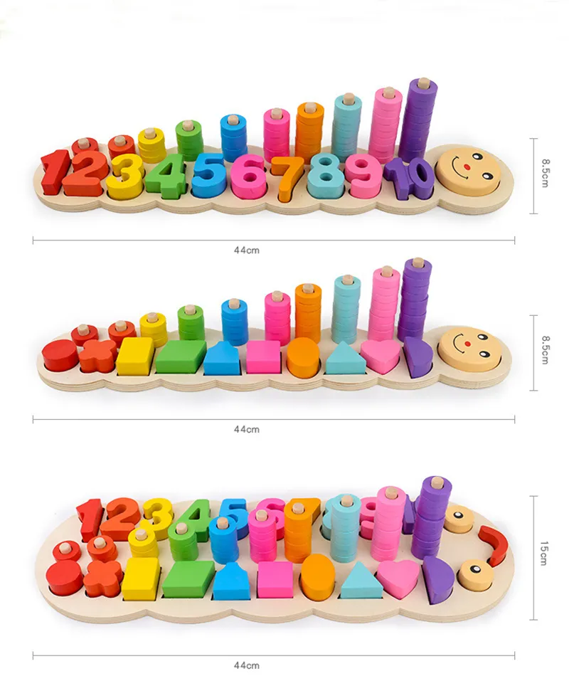 Sichere Montessori Bunte Kinder Vorschulunterricht Kinder Zähl- und Stapelbrett Holz Mathe-Spielzeug Lernen Lernspielzeug LJ200907