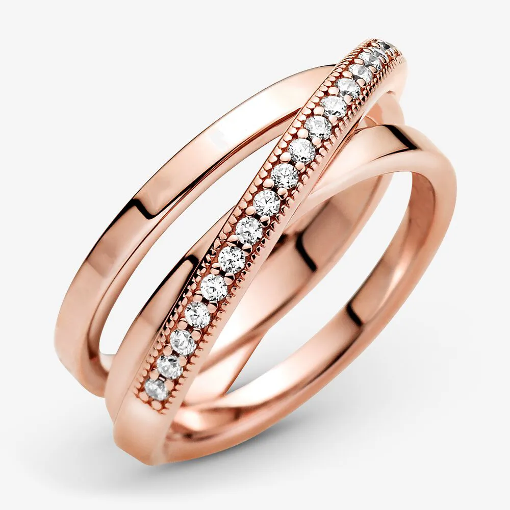 Новый бренд 925 серебряный серебряный кроссовер Pave Triple Band Ring для женщин обручальные кольца модные ювелирные украшения287U