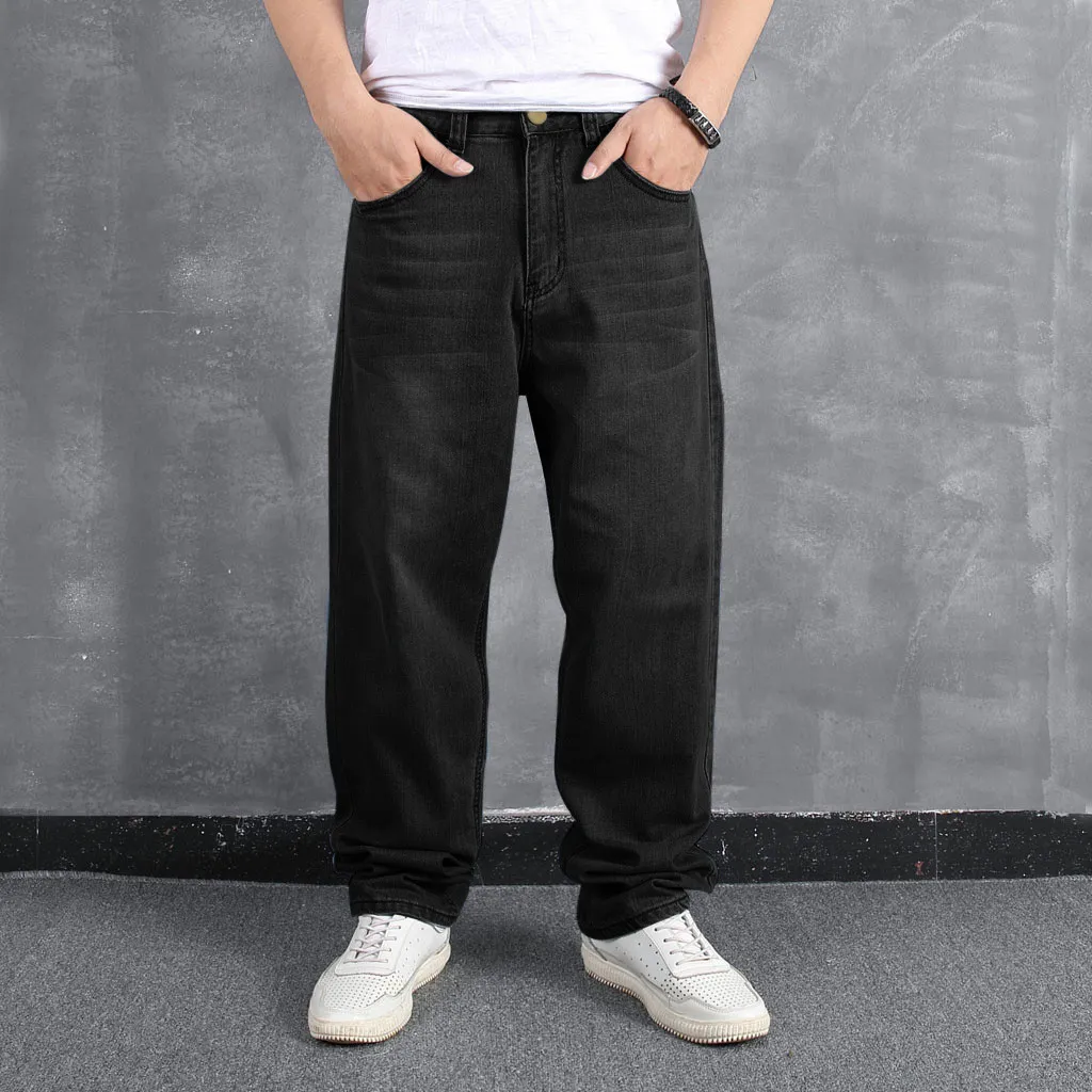 Kot Erkekler Gevşek Büyük Boy Yağ Hip Hop Sokak Dans Streetwear Denim Pantolon Geniş Bacak Pantolon Artı Boyutu Erkek Giyim C1123