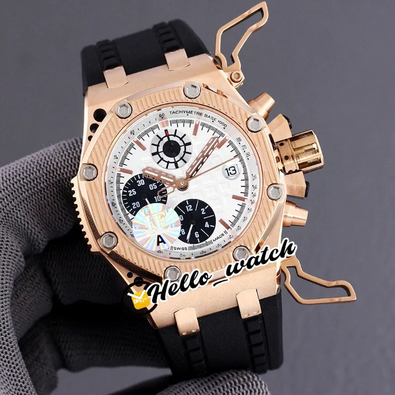 JF New 44mm 26165 ETA A7750 Automatic Chronograph White Texture Dial Mens Watch Rose Gold Case Stopwatch Rubber Sport Watches Hell190U