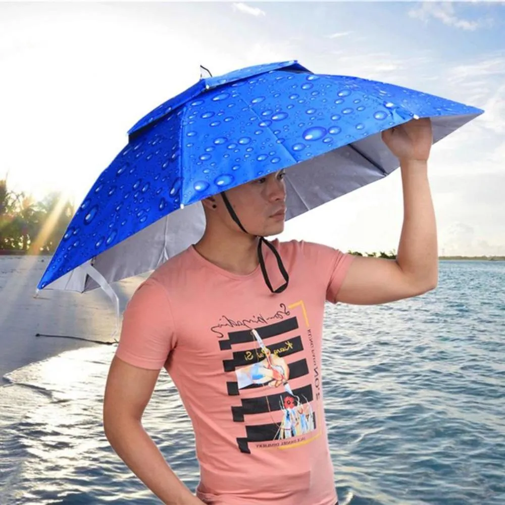 2 Katman Taşınabilir Katlanır Şapka Rüzgar Düzeltici Şapkalı Şemsiye Kapağı Eller Dış Mekan Balıkçılık Kampı için Yağmur Dişilisi 323x1393945