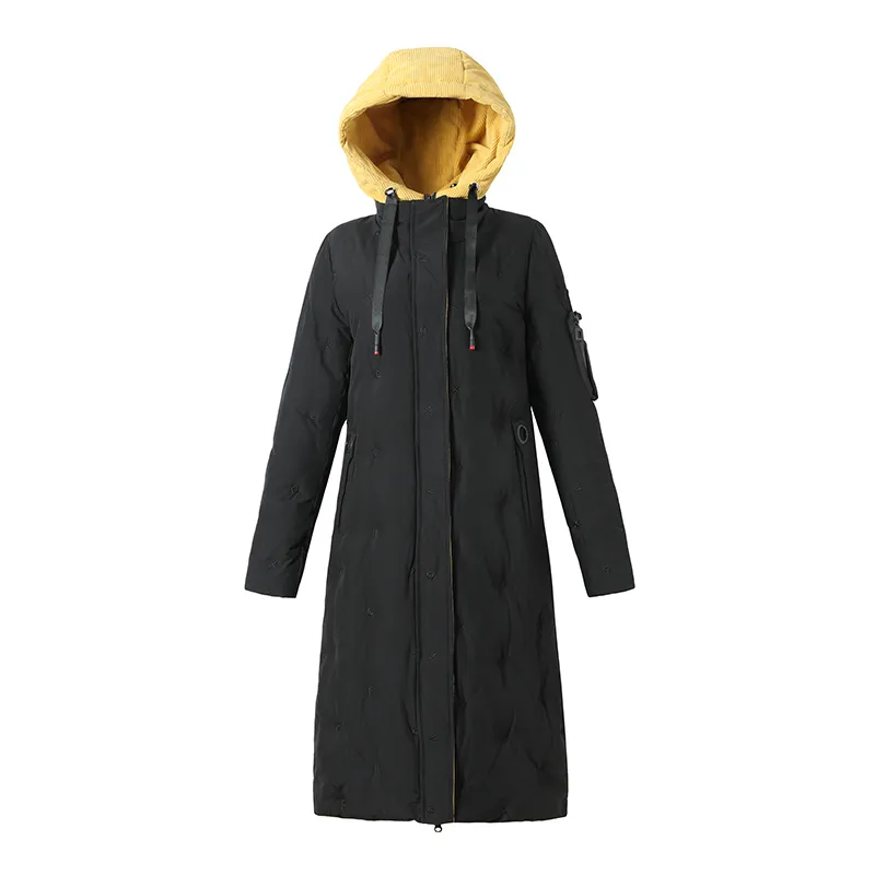 Haute qualité épaissir femmes veste d'hiver à capuche faux deux pièces x-long manteau femme x-long plus taille solide épais parkas pour femmes 201126