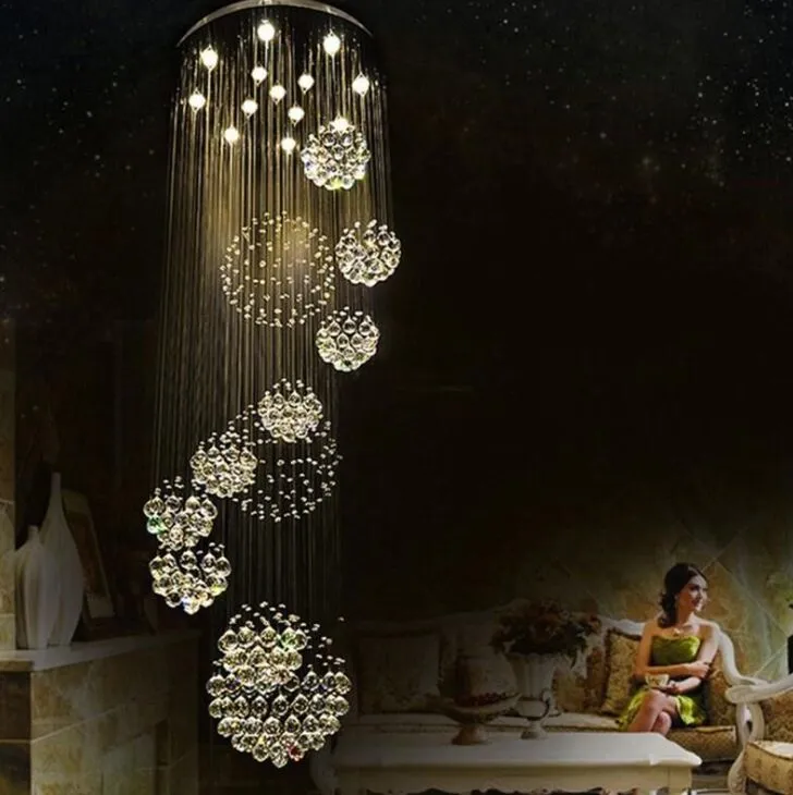 Modern Chandelier Large Crystal Light Fixture for Lobby Staircase Stairs Foyer Long Spiral Lustre Ceiling Lamp Flush Mounted Stair2639