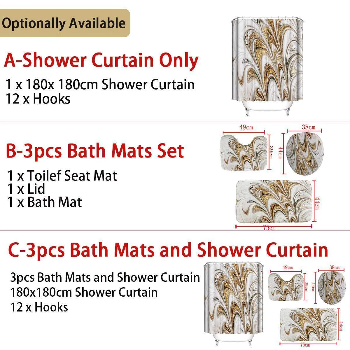 Bathroom Set Waterproof Shower Curtain Nonslip Mats Bath Carpets Toilet Seat Cover Lid Floor Mat Bathroom Decor 180cmx180cm LJ2019364857