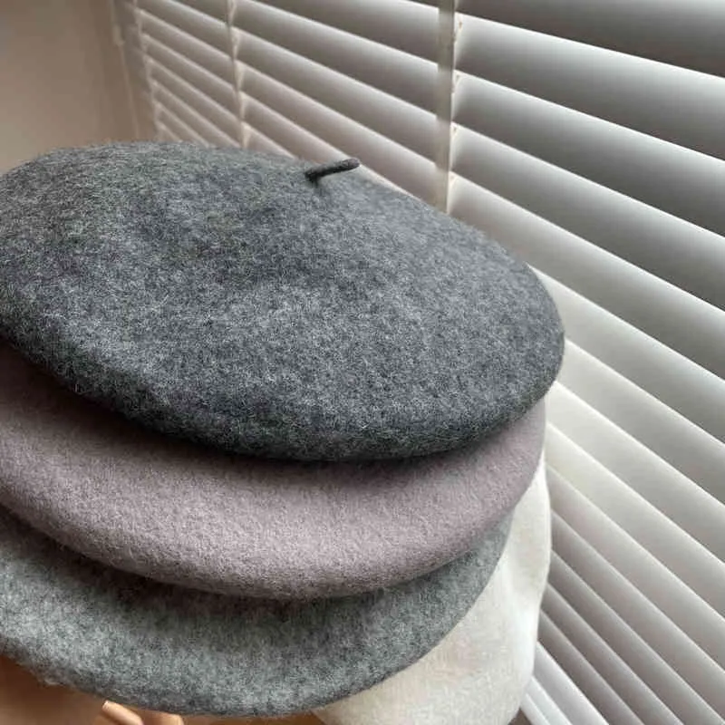 LunaDolphin femmes hiver laine champignon bérets noir gris Vintage artiste casquette plat peintre bonnet chapeau couleur douce chaud