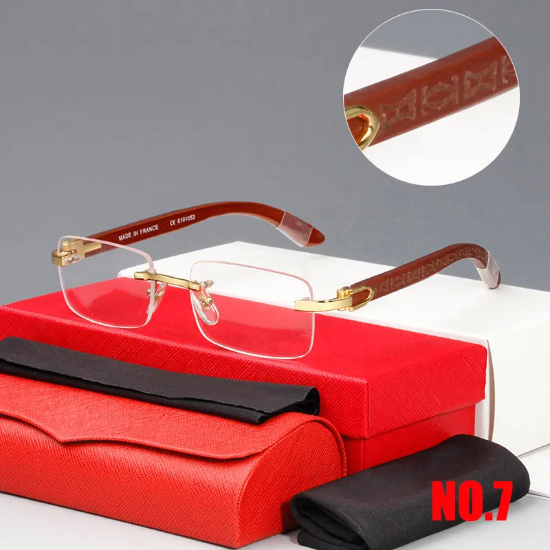 Frameless Full frame Half frame eyeglasses wooden sunglasses for men women Fashion glasses rimless brown lenses Engraving Carved t266l