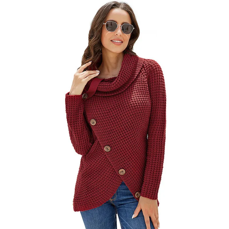 Button Turtleneck Sweaters Women warm Irregular Winter Clothes Women Casual Ladies Female Pullovers Women Clothing Sweaters 2019 (6)