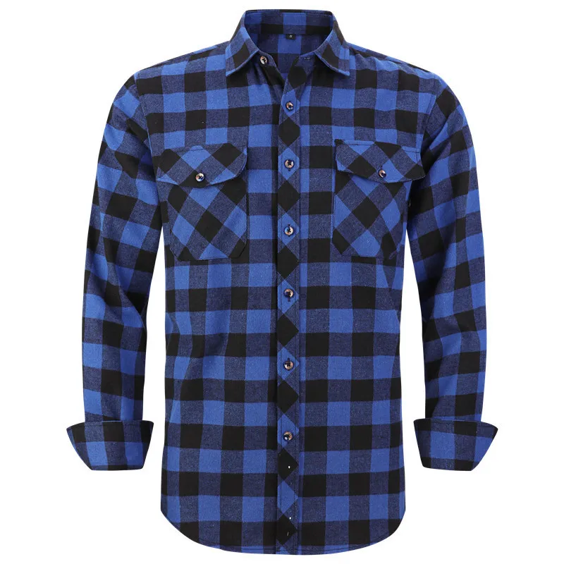 Men's Plaid Flannel Shirt Spring Autumn Male Regular Fit Casual Long-Sleeved Shirts For USA SIZE S M L XL 2XL 220215