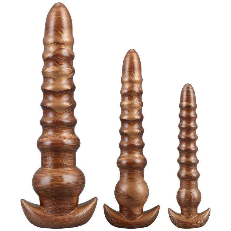 NXY Dildos anal Toys Amber Gold Thread Pagoda Backyard Plug Thre -Piece Set Male and Female Masturbation Device Soft Fun Expansion Adult Products 0225