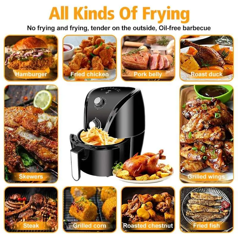 4 6L Büyük Kapasiteli Çok Fonksiyonlu Hava Fritöz 1400W Tavuk Yağı Hava Fritöz Sağlık Pizza Ocak Elektrikli Derin Airfryer310U