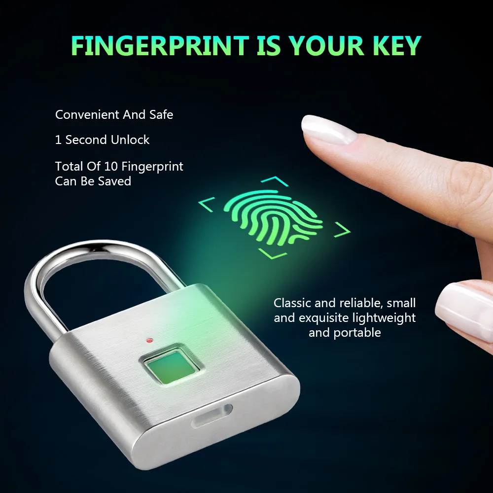 Parmak İz Kilidi Dijital Kapı Kilidi Candado Huella Akıllı Güvenlik Anahtarsız USB Şarj Edilebilir Asma Kilit Y200404255866