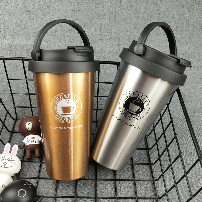 Mugs UPORS 500ML Coffee Mug Creative 304 Stainless Steel Travel Mug Double Wall Vacuum Insulated Tumbler Wide Mouth Tea Cup with Lid 221008