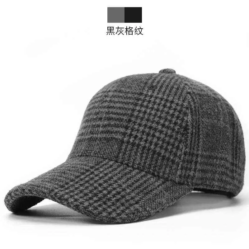 Frauen und Männer Winter Im Freien Warme Filz Schirmmützen Papa Lässige Dicke Casquette Erwachsene Plaid Wolle Baseball Hüte 55-62 cm 220111239q