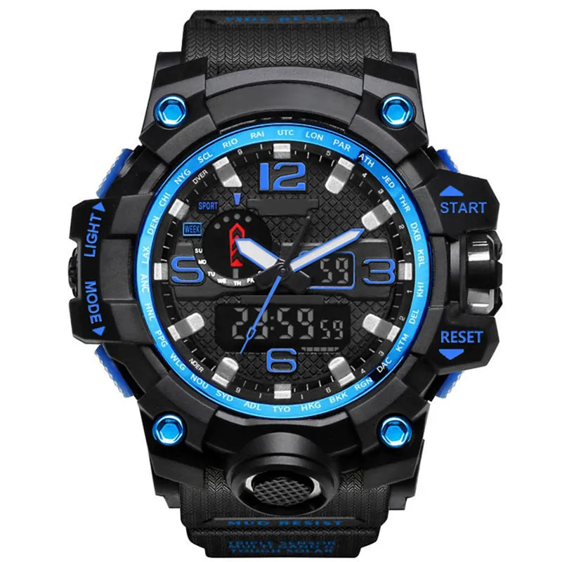 New Mens Military Sports Watches Analog Digital Led Watch THOCK Resistant Wristwatches Men Electronic Silicone Watch Gift Box Mont213j