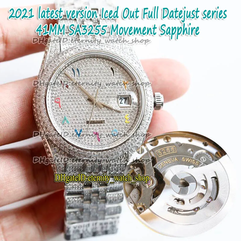 eternity Latest version Rainbow Arabic Diamonds Dial SA3255 Automatic 86409 126334 126333 Mens Watch Two Tone Strap Iced Out Full 228j